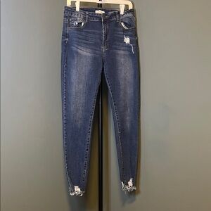 Stylish Distressed Ankle Jeans in Deep Blue